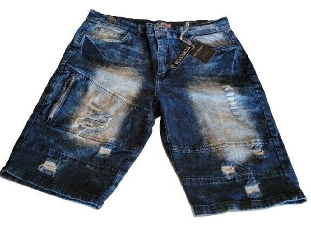 Men's Lion Dynasty Denim Urban Shorts Size 36 Slim Distressed, Zippered Pockets